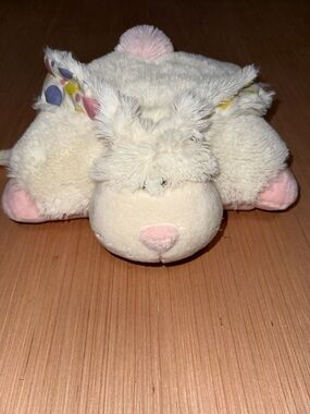 Plush Bunny Pillow Pet Toy in Cream and Pink